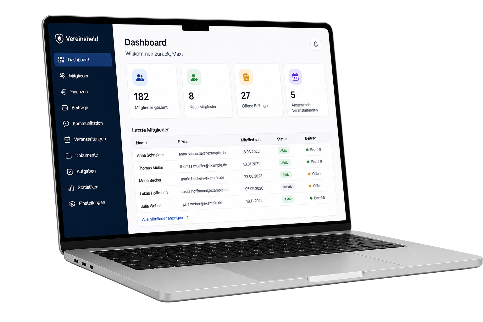 MemberSuite Vereinssoftware auf einem Laptop
